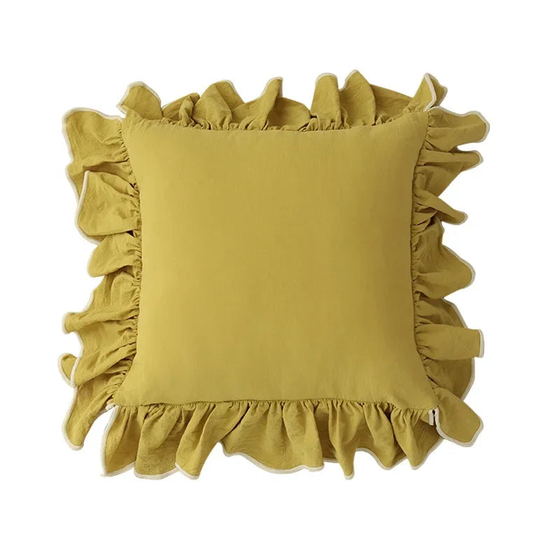 Cotton Cushion Cover with Ruffle Edge for Square Pillows