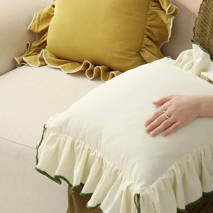 Cotton Cushion Cover with Ruffle Edge for Square Pillows