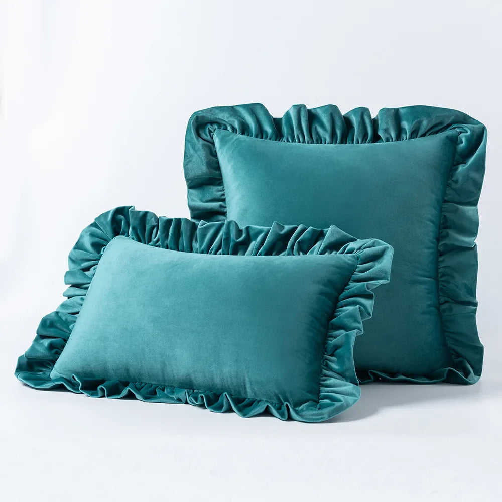 Velvet Cushion Cover with Ruffle Edge Square Pillows