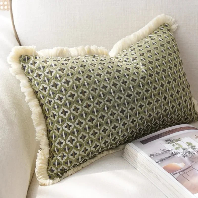 Geometric Cushion Cover with Frill Edge for Sofa and Bed