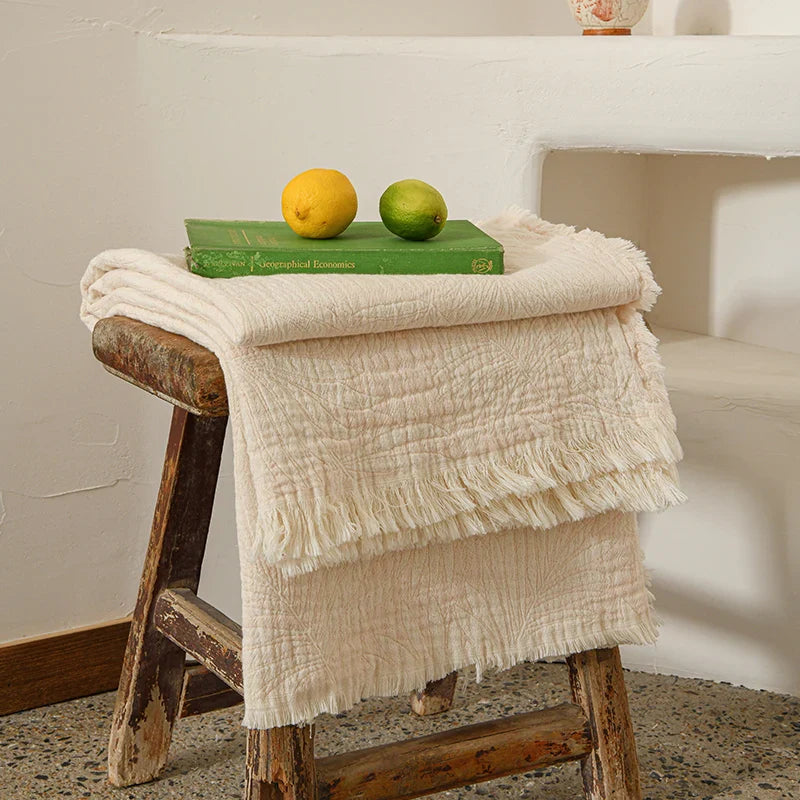 Muslin Cotton Throw Blanket with Tassels Lightweight Fabric
