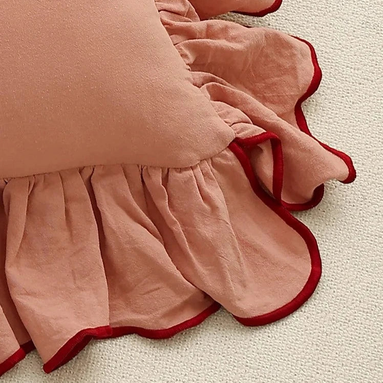 Cotton Cushion Cover with Ruffle Edge for Square Pillows