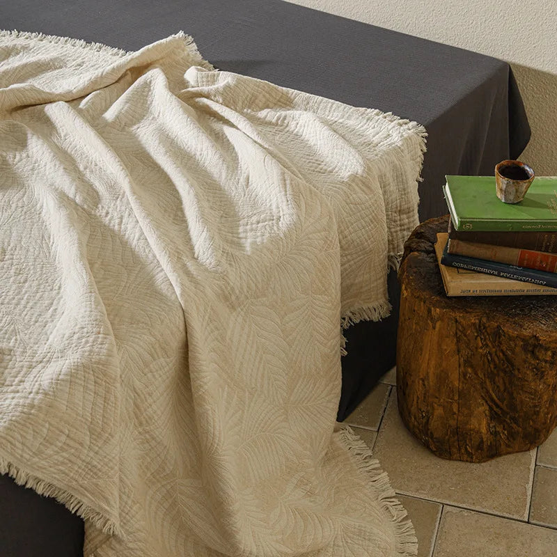 Muslin Cotton Throw Blanket with Tassels Lightweight Fabric