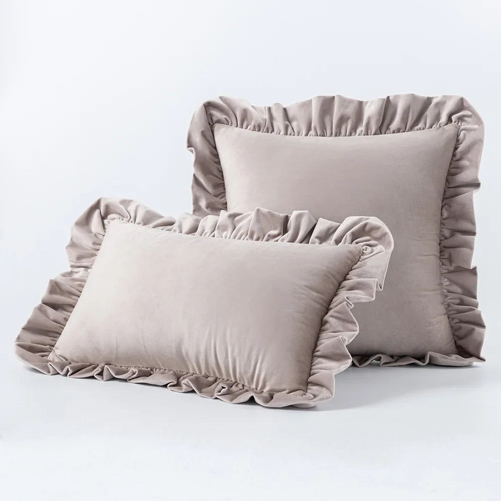 Velvet Cushion Cover with Ruffle Edge Square Pillows