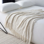 Large Knitted Jacquard Throw Blanket with Fringe