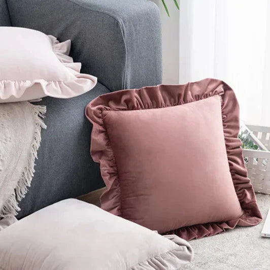Velvet Cushion Cover with Ruffle Edge Square Pillows