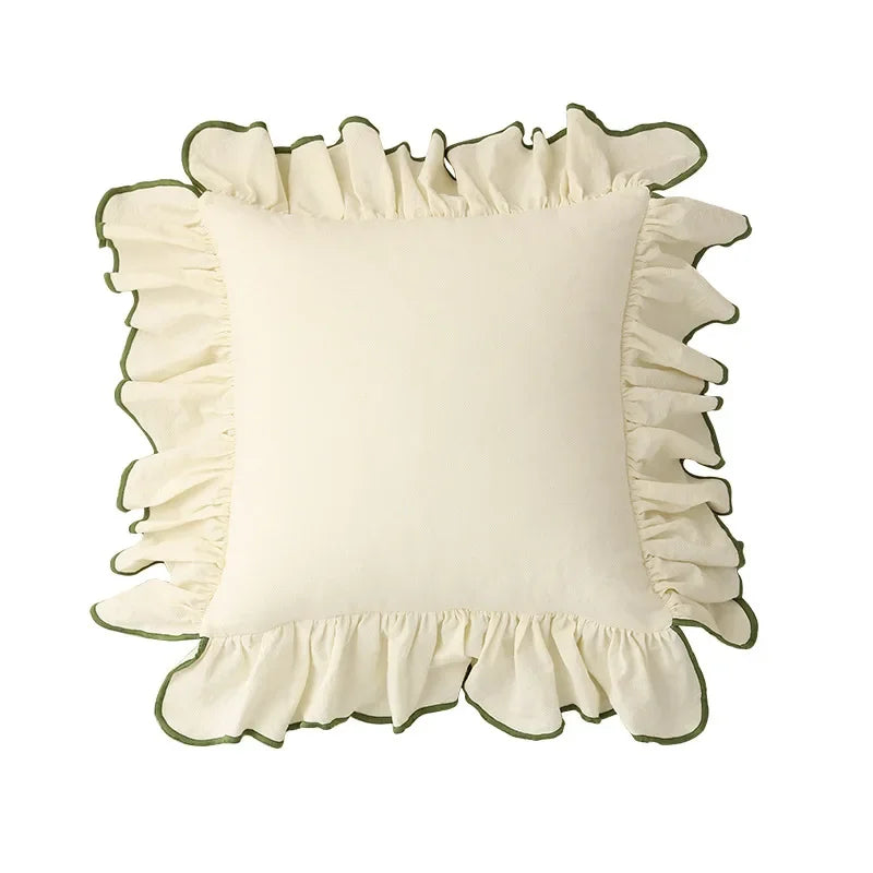 Cotton Cushion Cover with Ruffle Edge for Square Pillows