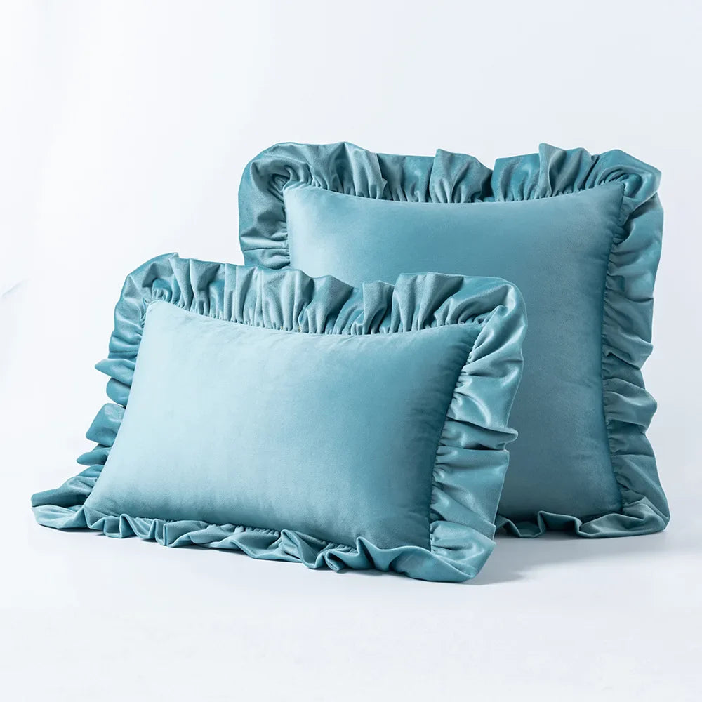 Velvet Cushion Cover with Ruffle Edge Square Pillows