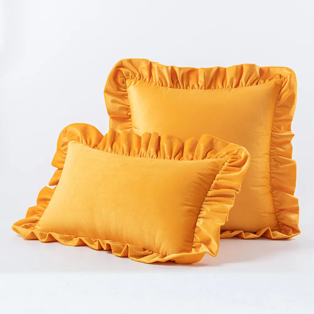 Velvet Cushion Cover with Ruffle Edge Square Pillows