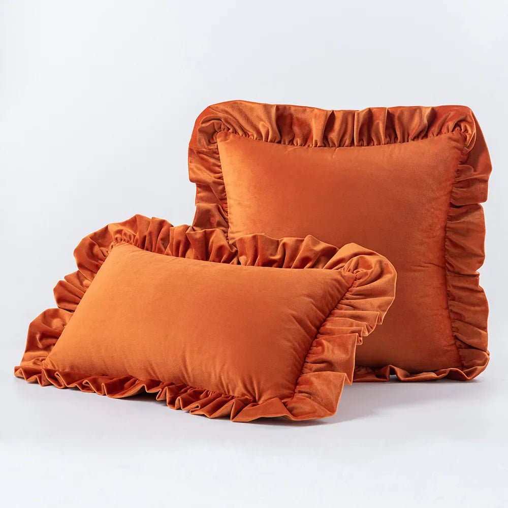 Velvet Cushion Cover with Ruffle Edge Square Pillows