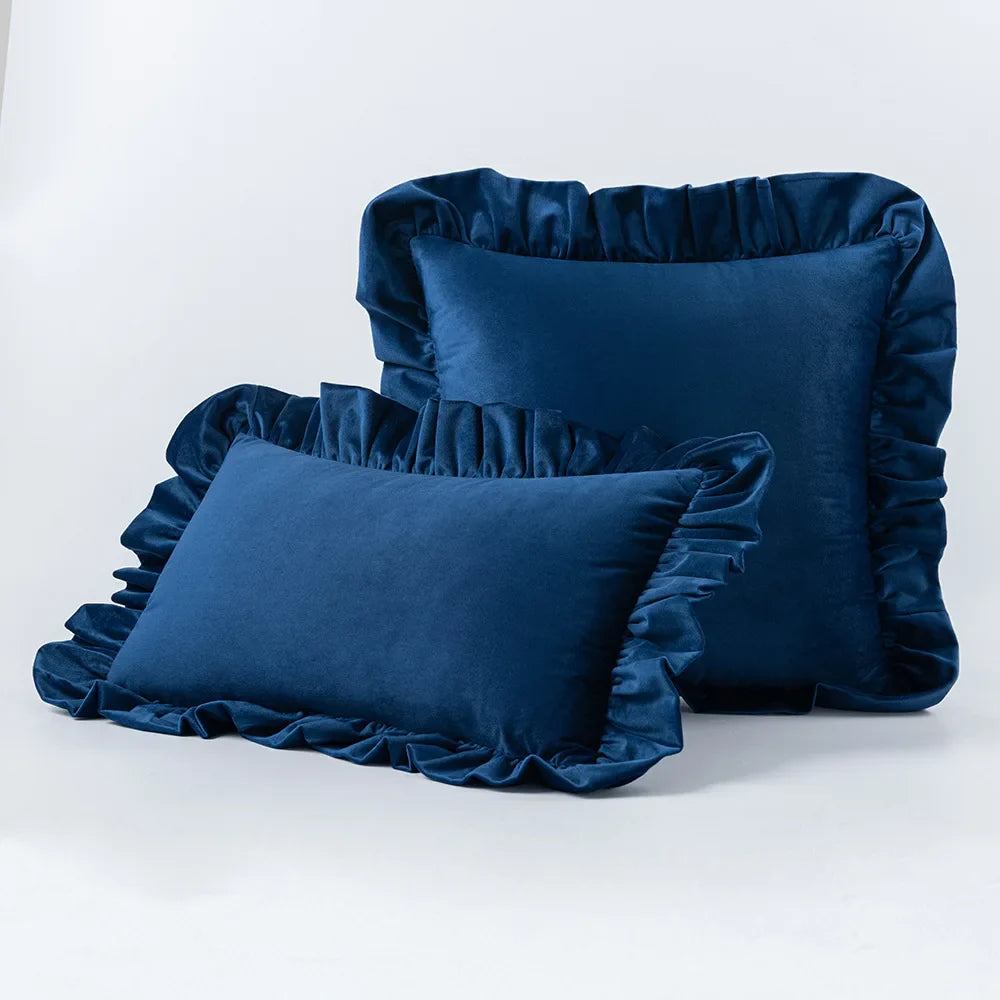 Velvet Cushion Cover with Ruffle Edge Square Pillows
