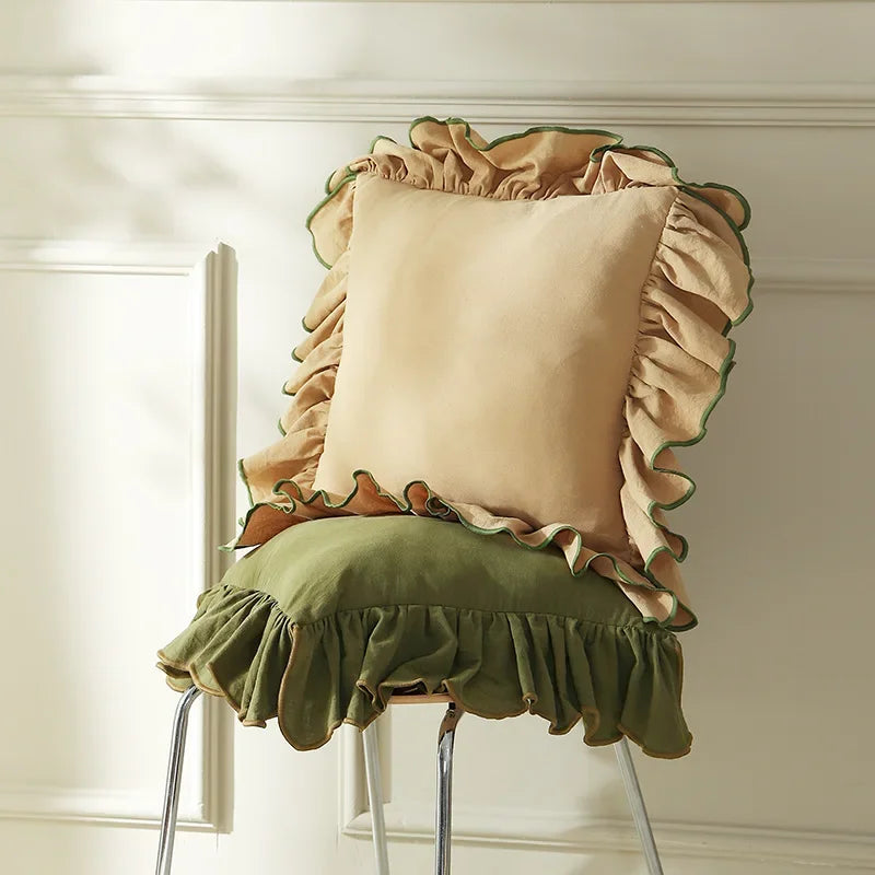 Cotton Cushion Cover with Ruffle Edge for Square Pillows