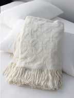 Large Knitted Jacquard Throw Blanket with Fringe