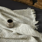 Muslin Cotton Throw Blanket with Tassels Lightweight Fabric