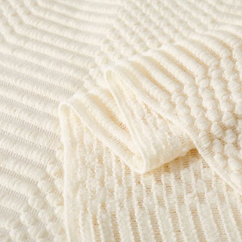 Nordic Knitted Throw Blanket with Fringe for Sofa and Bed