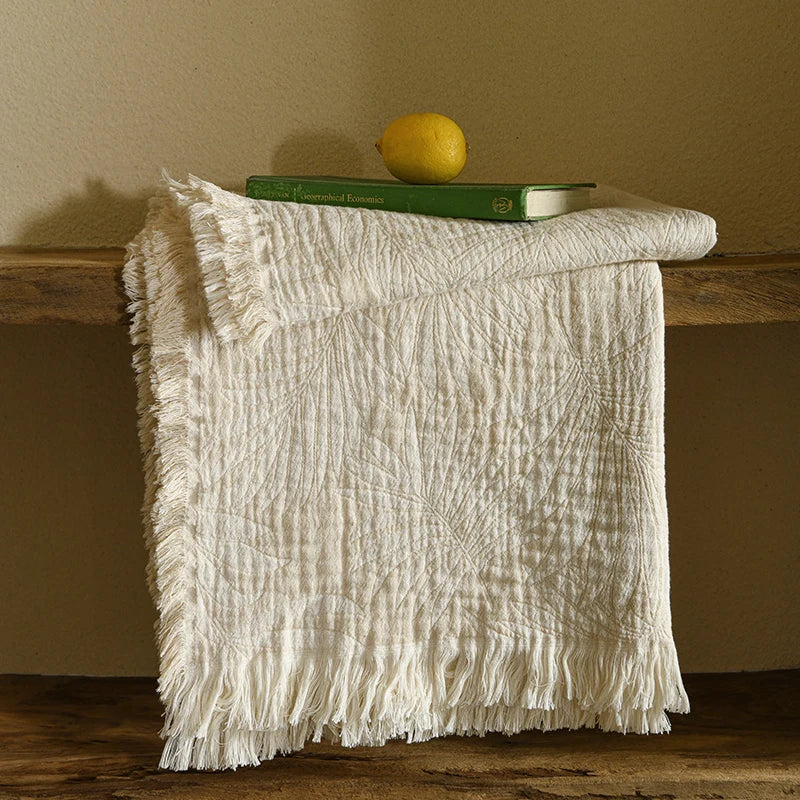 Muslin Cotton Throw Blanket with Tassels Lightweight Fabric