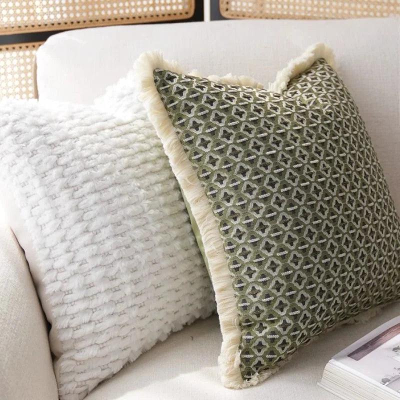 Geometric Cushion Cover with Frill Edge for Sofa and Bed