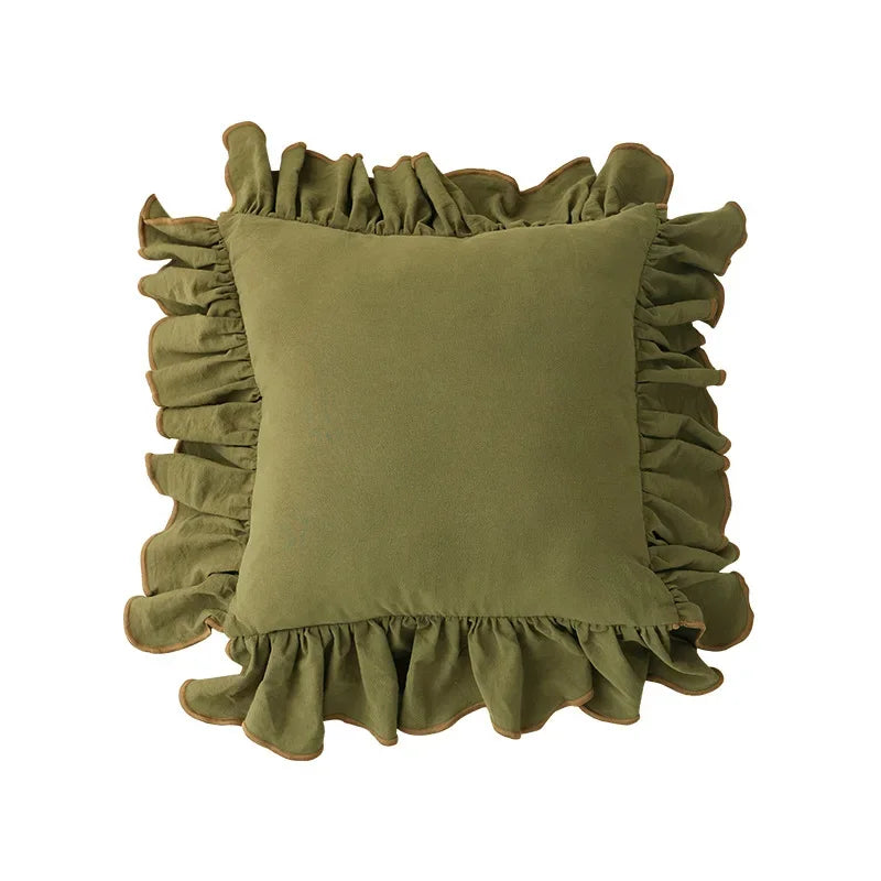 Cotton Cushion Cover with Ruffle Edge for Square Pillows
