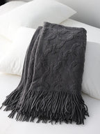 Large Knitted Jacquard Throw Blanket with Fringe