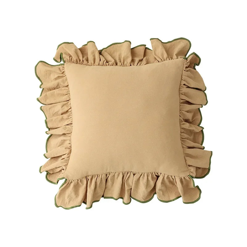 Cotton Cushion Cover with Ruffle Edge for Square Pillows