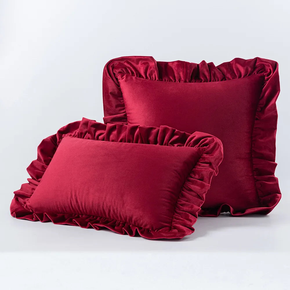 Velvet Cushion Cover with Ruffle Edge Square Pillows