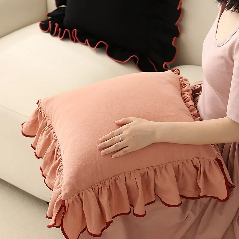 Cotton Cushion Cover with Ruffle Edge for Square Pillows