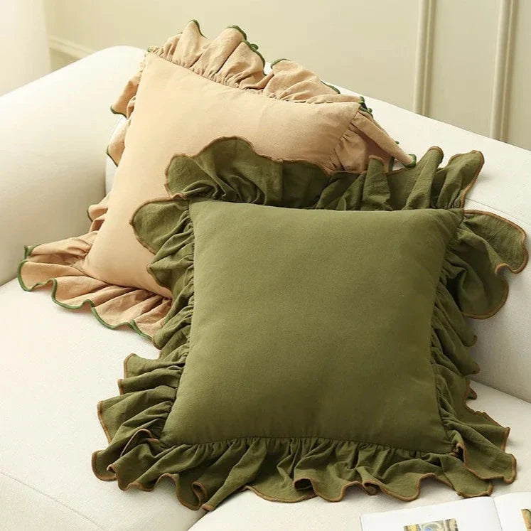 Cotton Cushion Cover with Ruffle Edge for Square Pillows