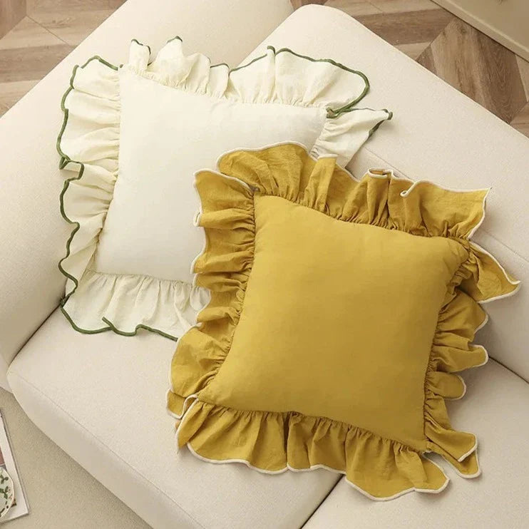 Cotton Cushion Cover with Ruffle Edge for Square Pillows
