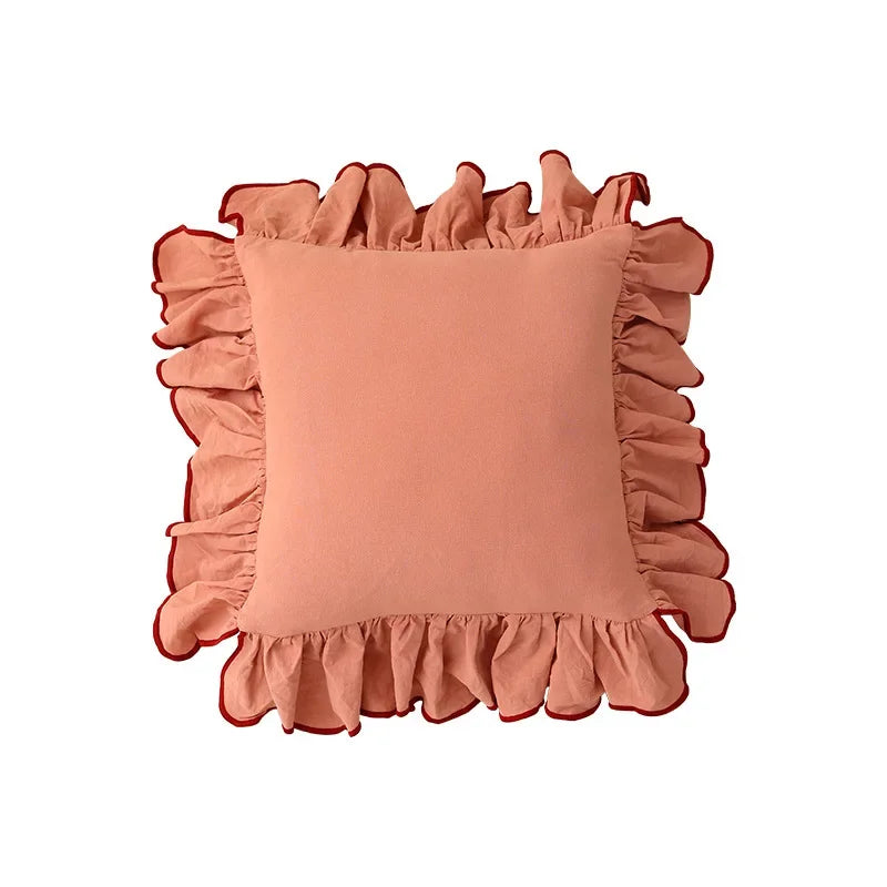 Cotton Cushion Cover with Ruffle Edge for Square Pillows