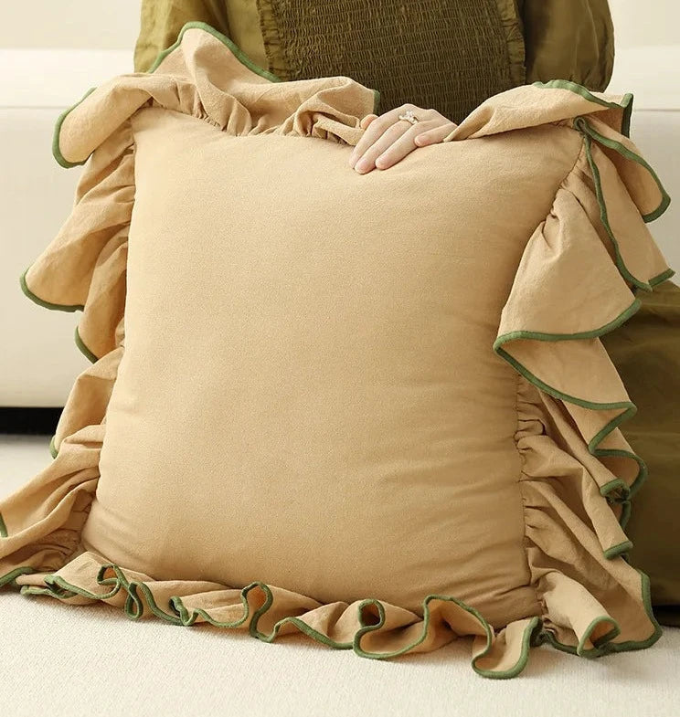 Cotton Cushion Cover with Ruffle Edge for Square Pillows