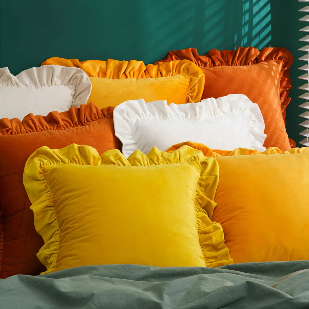 Velvet Cushion Cover with Ruffle Edge Square Pillows
