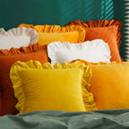 Velvet Cushion Cover with Ruffle Edge Square Pillows