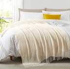 Nordic Knitted Throw Blanket with Fringe for Sofa and Bed
