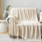 Nordic Knitted Throw Blanket with Fringe for Sofa and Bed