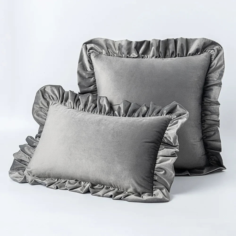 Velvet Cushion Cover with Ruffle Edge Square Pillows