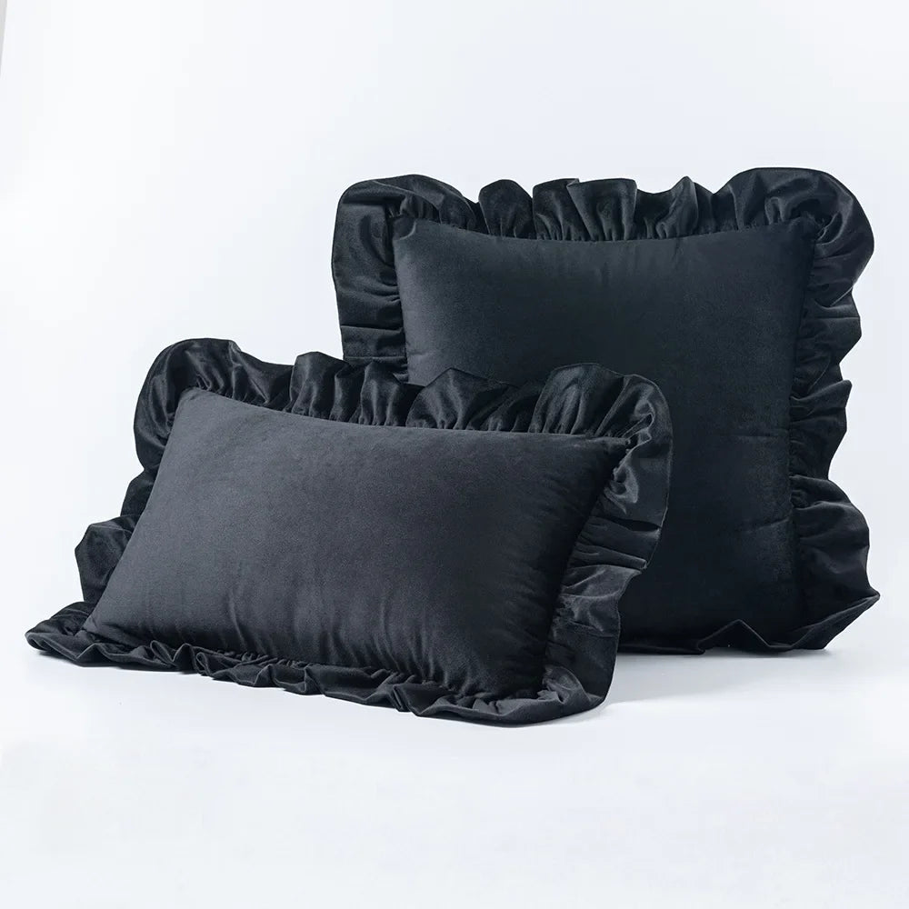 Velvet Cushion Cover with Ruffle Edge Square Pillows