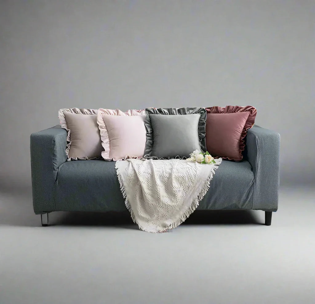 Velvet Cushion Cover with Ruffle Edge Square Pillows