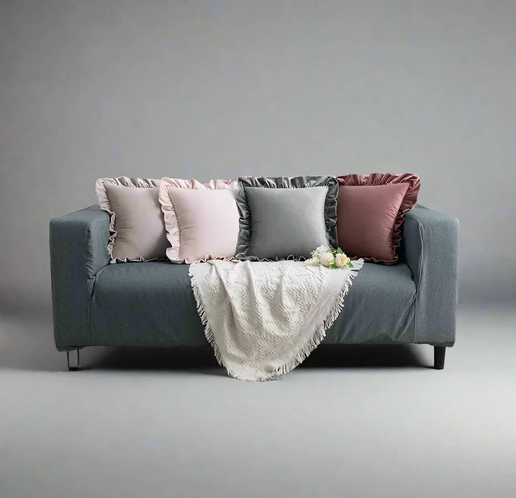 Velvet Cushion Cover with Ruffle Edge Square Pillows