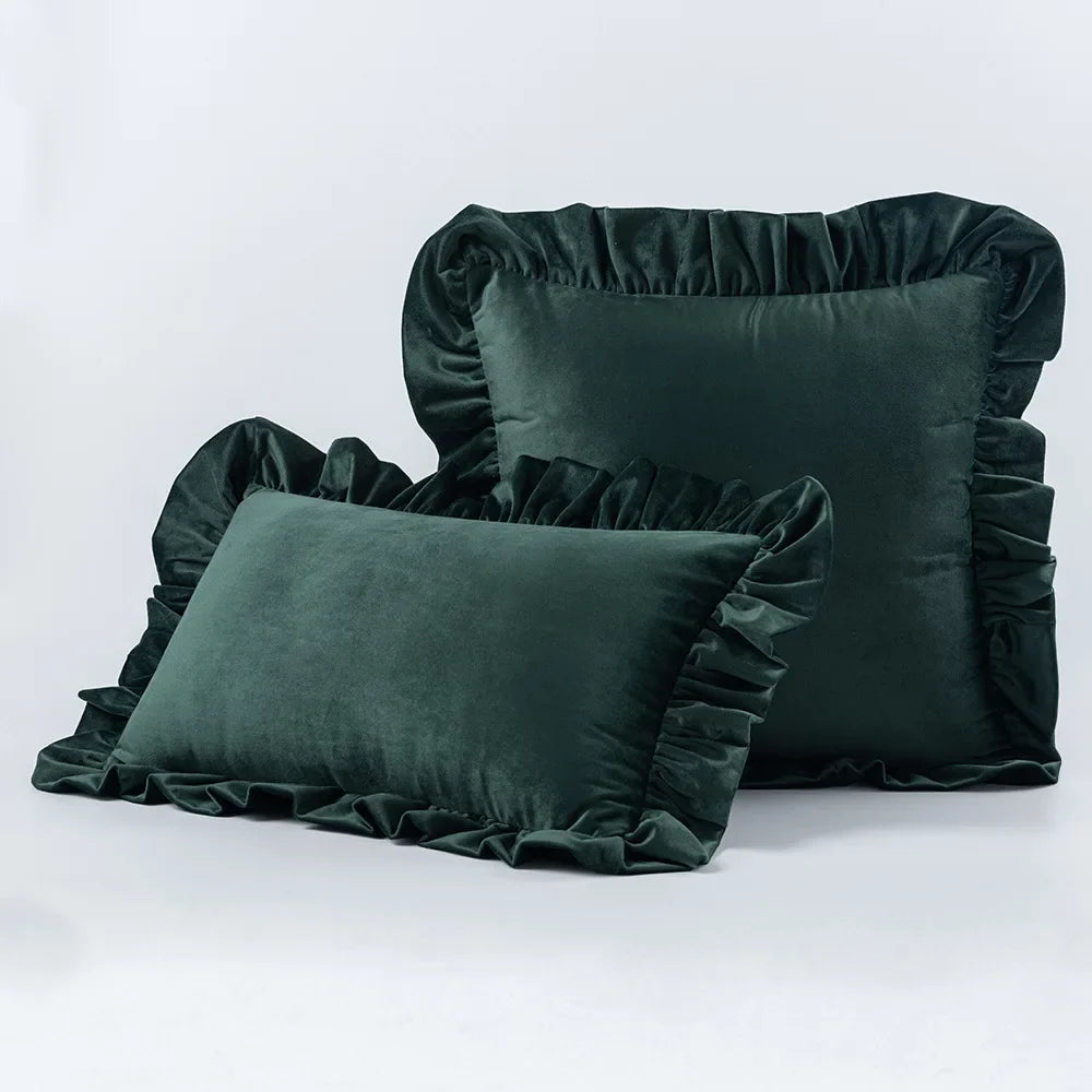 Velvet Cushion Cover with Ruffle Edge Square Pillows