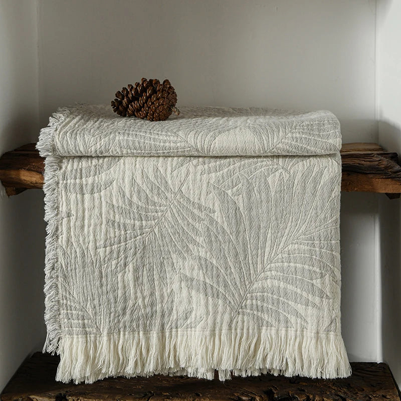 Muslin Cotton Throw Blanket with Tassels Lightweight Fabric