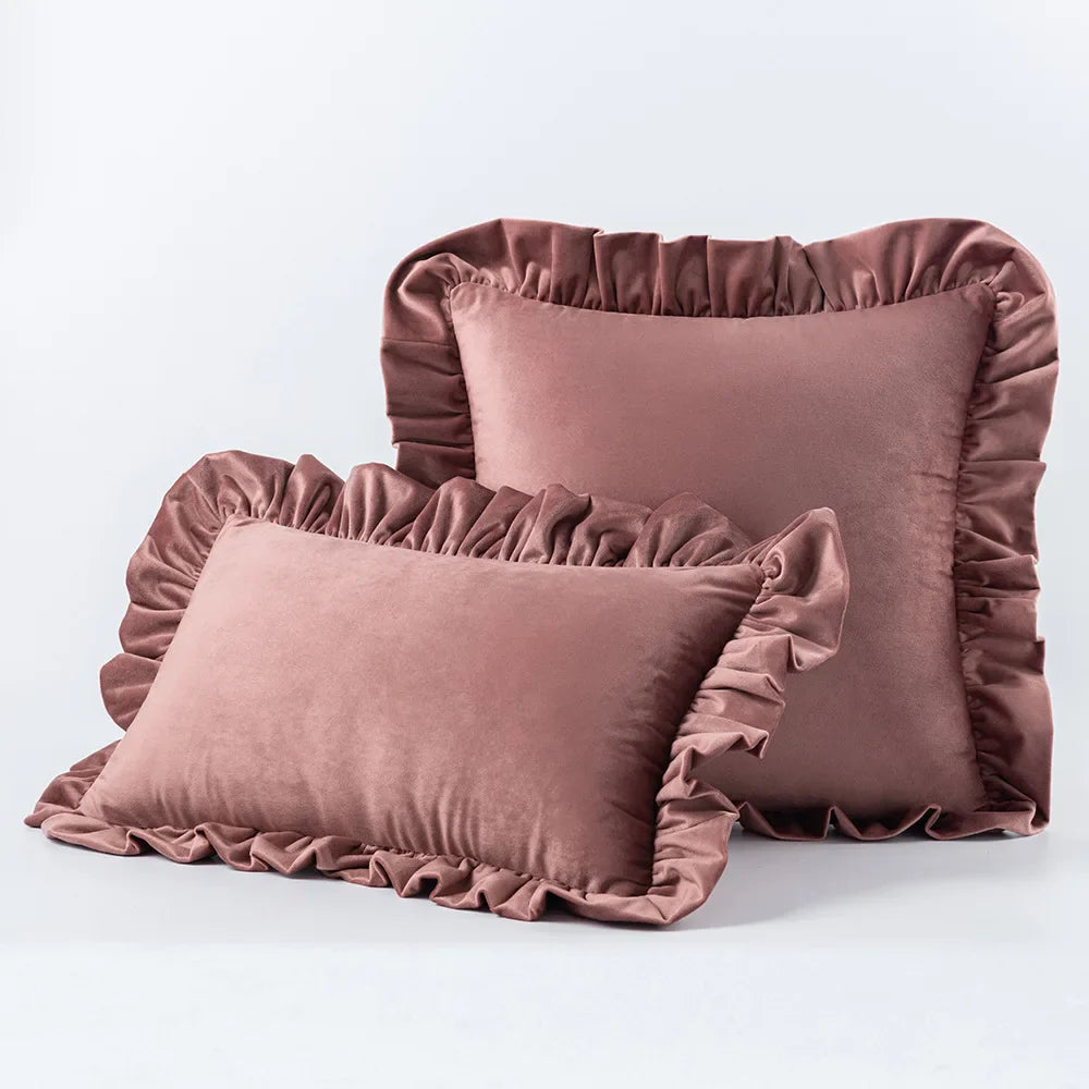 Velvet Cushion Cover with Ruffle Edge Square Pillows