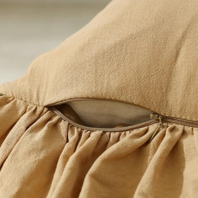 Cotton Cushion Cover with Ruffle Edge for Square Pillows