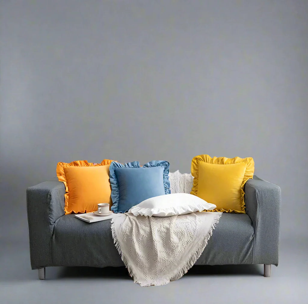 Velvet Cushion Cover with Ruffle Edge Square Pillows