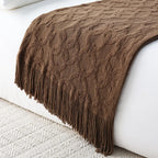 Large Knitted Jacquard Throw Blanket with Fringe