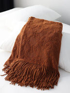 Large Knitted Jacquard Throw Blanket with Fringe