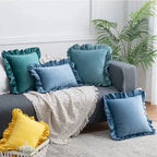 Velvet Cushion Cover with Ruffle Edge Square Pillows