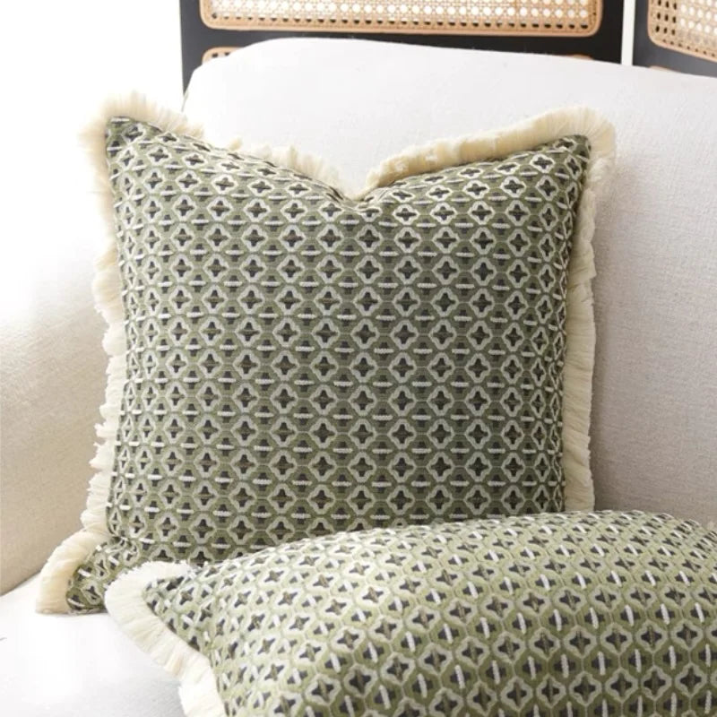 Geometric Cushion Cover with Frill Edge for Sofa and Bed
