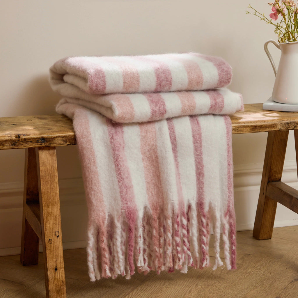 100% Cotton Woven Stripe Throw Blanket with Fringe