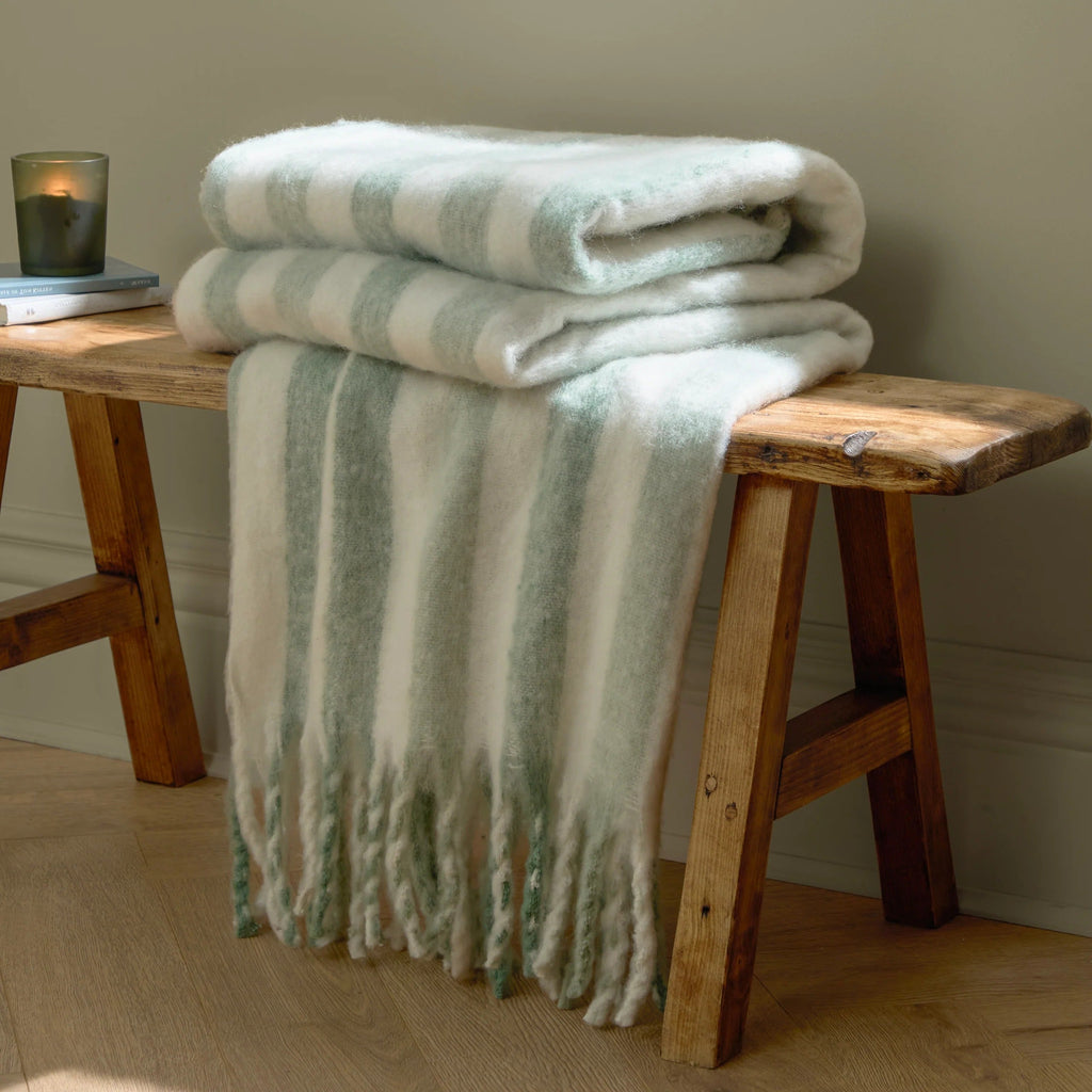 100% Cotton Woven Stripe Throw Blanket with Fringe
