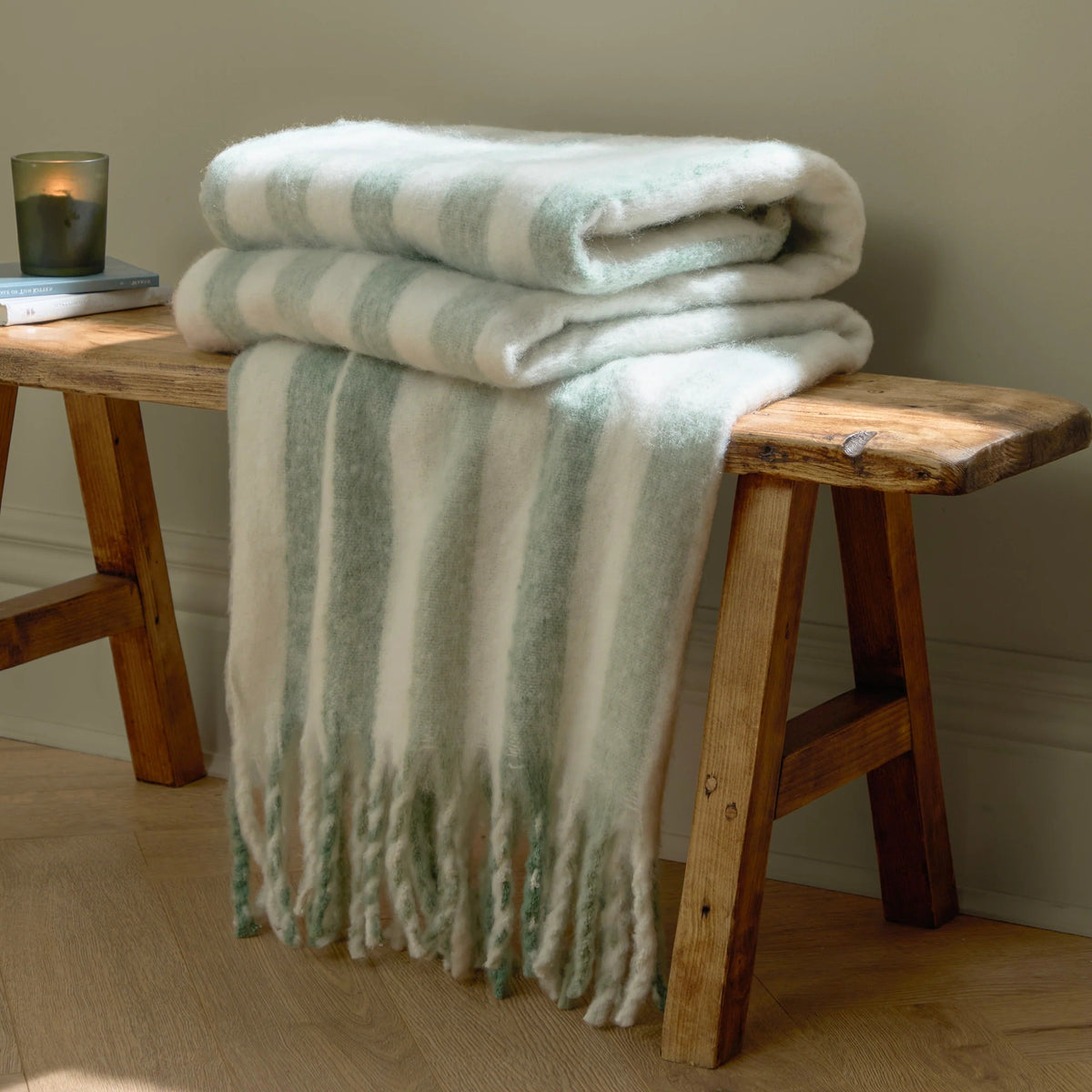 100% Cotton Woven Stripe Throw Blanket with Fringe